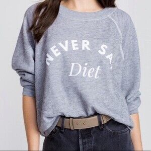 Wildfox Women's  Gray Never Say Diet Long Sleeve Crewneck Sweatshirt S